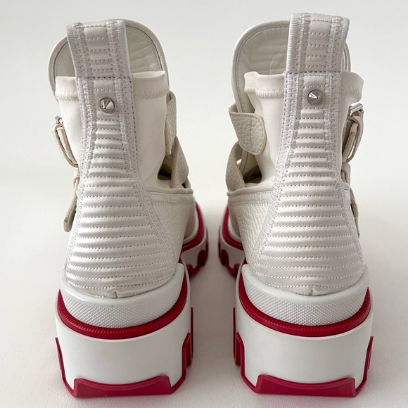 CHRISTIAN LOUBOUTIN | Dune Buckle Red Sole Ankle Platform Booties White Leather - Picture 8 of 16